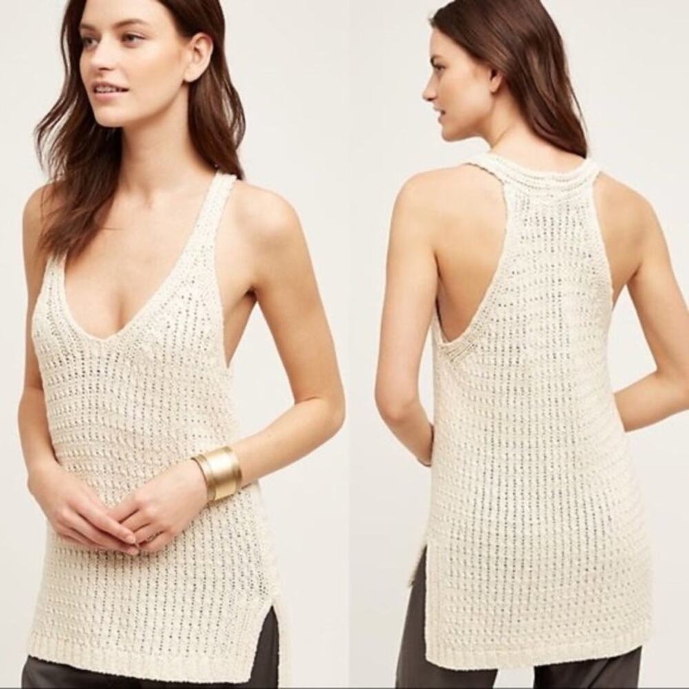 Anthropologie MOTH Sunidra Sweater Tank L Ivory Open Knit Softgirl Boho Italy